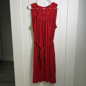 Lane Bryant Fit & Flare Red Dress Size 18/20 Sleeveless Crochet Yoke Midi
